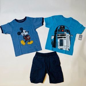 Boys Disney Graphic Tshirts and Gap Shorts